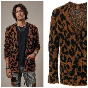AMIRI Brown and Black Leopard-Print Fuzzy Cardigan Mens Size Small